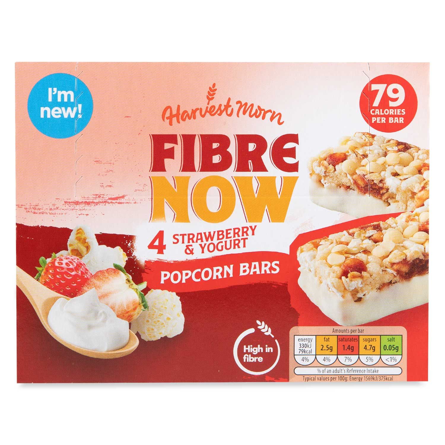 Fibre Now Strawberry & Yogurt Popcorn Bars 4x21g Harvest Morn